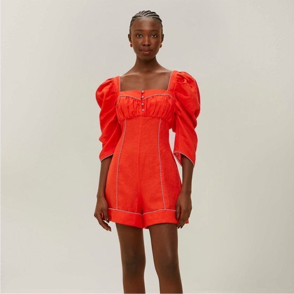 FARM Rio Red Puff Sleeve Romper